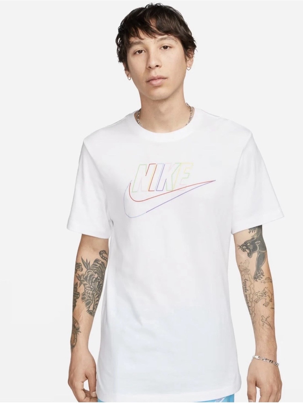Nike Shirt Mens  White Colorful Rainbow Futura Sportswear New Tee L Unisex NWOT